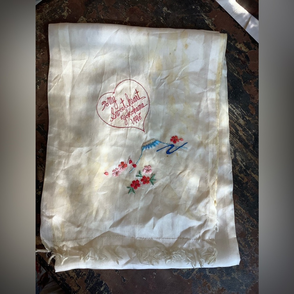 1946 Japan Silk Sash WWII Embroidered Souvenir